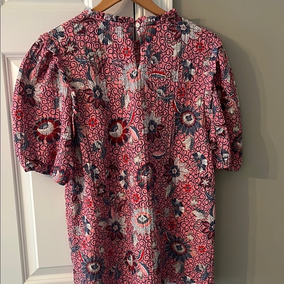 LOFT Pink and Red Puff Sleeve Blouse with Peter Pan Collar - Picture 3 of 3